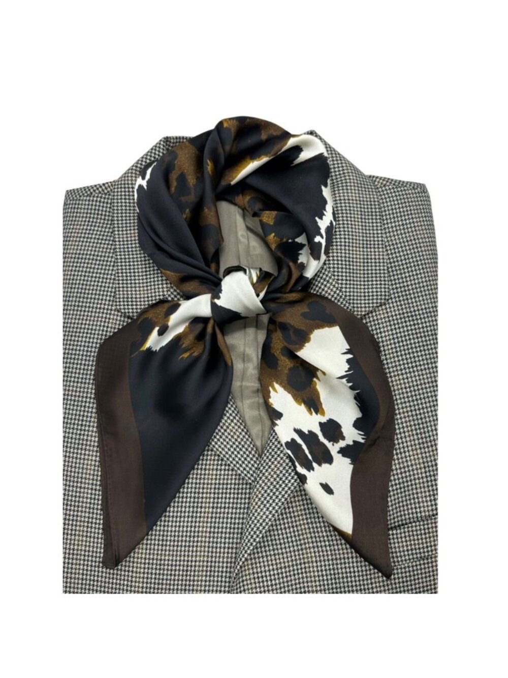 ✨Elegant Bandana Square Silky Scarf BLACK Brown Animal Print Versatile Shawl New - Picture 2 of 6